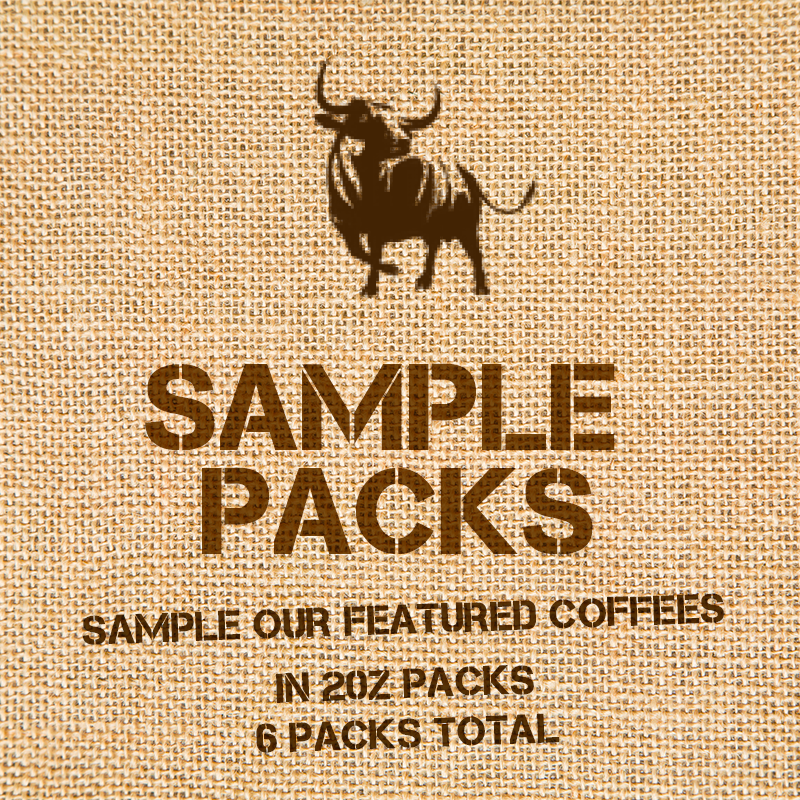 coffee sample packs on burlap